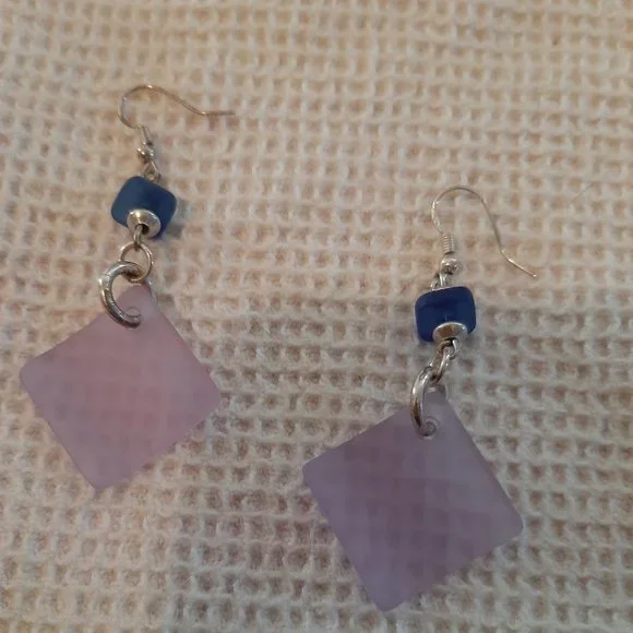 Lilac Sea Glass and Sterling Silver Drop Earrings - Picture 2 of 2